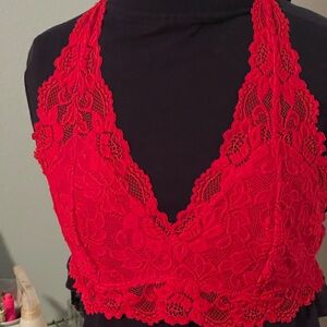 Valentines Day Bundle 
Red lace bralette 
Black sheer thigh high nylon